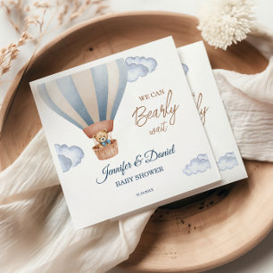 We Can Bearly Wait Teddy Bear Hot Air Balloon Baby Napkin