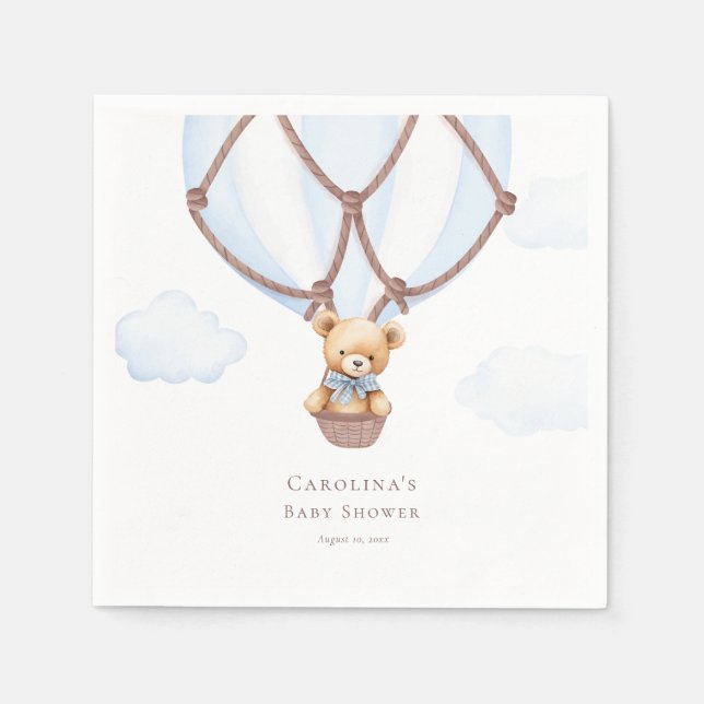 We Can Bearly Wait! Teddy Bear In Hot Air Baloon  Napkin (Front)