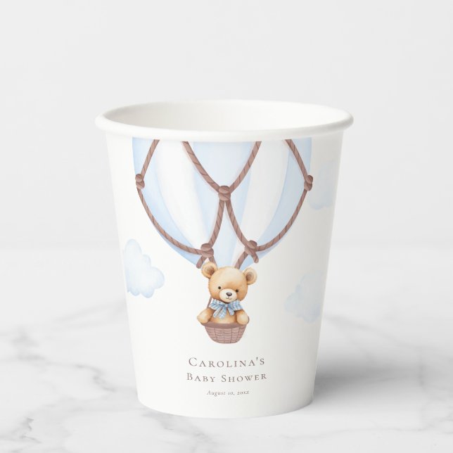 We Can Bearly Wait! Teddy Bear In Hot Air Baloon  Paper Cups (Front)
