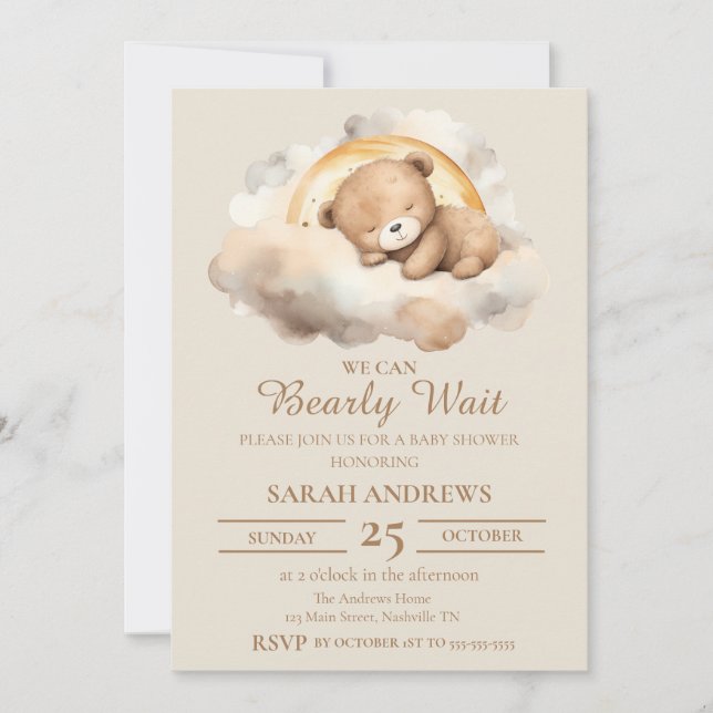We Can Bearly Wait Teddy Bear Invitation  (Front)