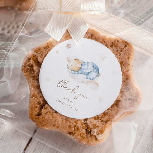 We can Bearly Wait Teddy Bear On Cloud Baby Shower Classic Round Sticker (Creator Uploaded)