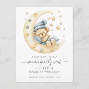 We Can Bearly Wait Teddy Bear On Moon Pregnancy Announcement Postcard
