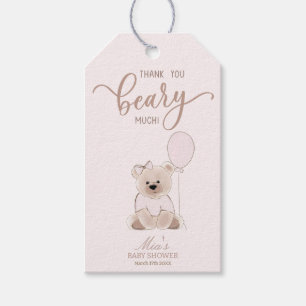 We Can Bearly Wait Teddy Bear Pink Baby Shower Gift Tags