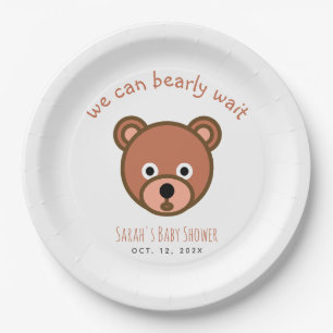 We Can Bearly Wait Teddy Bear Simple Baby Shower Paper Plate