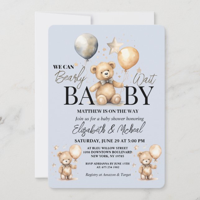 We Can Bearly Wait Theme Baby Shower Invitation (Front)