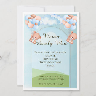 We Can Bearly Wait Twin Baby Shower Invitation –