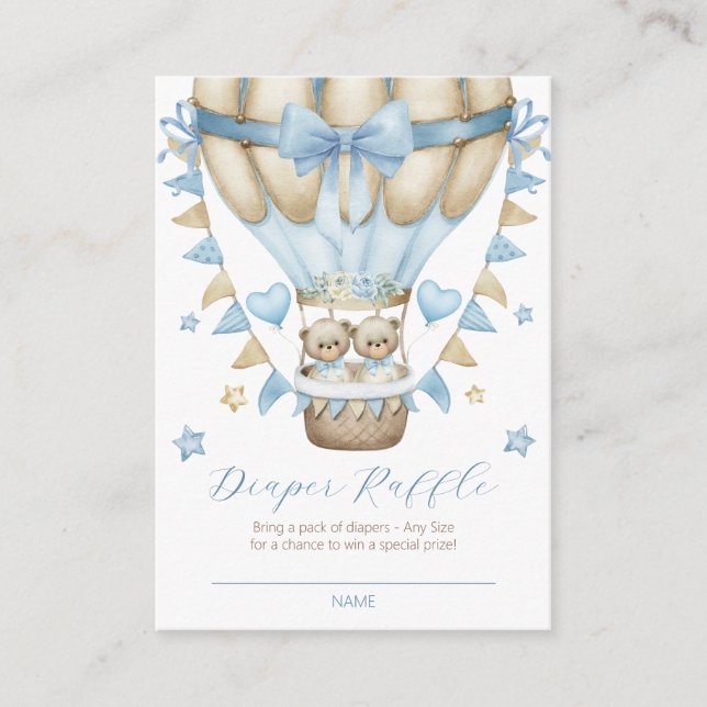 We Can Bearly Wait Twin Boy Diaper Raffle Enclosure Card (Front)