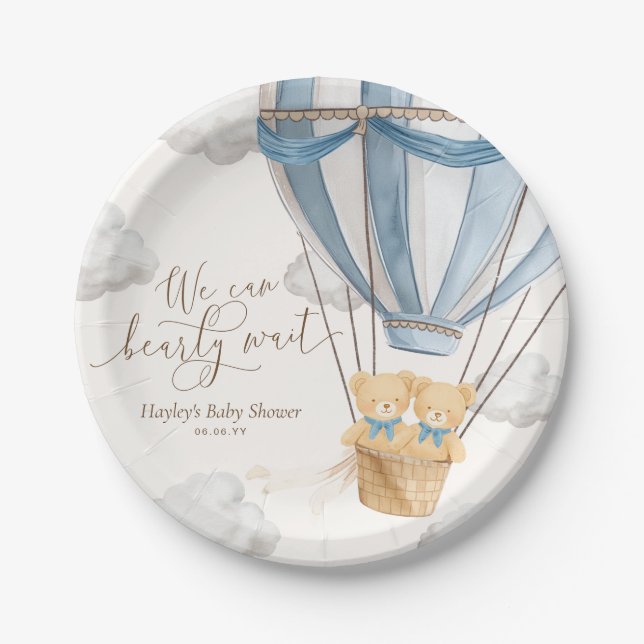 We Can Bearly Wait Twins Baby Shower Paper Plate (Front)
