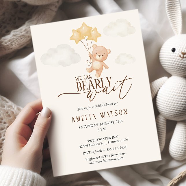  We Can Bearly Wait Watercolor Baby Shower  Invitation (We Can Bearly Wait Watercolor Baby Shower Invitation)