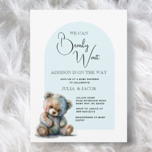 We Can Bearly Wait Watercolor Blue Baby Shower Invitation