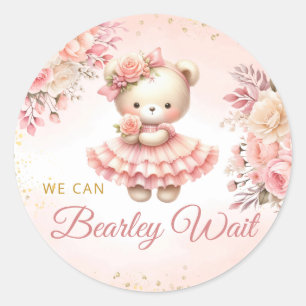 We can bearly wait watercolor Boho Baby Shower  Classic Round Sticker