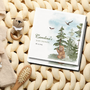 We Can Bearly Wait Watercolor Woodland Baby Shower Napkin