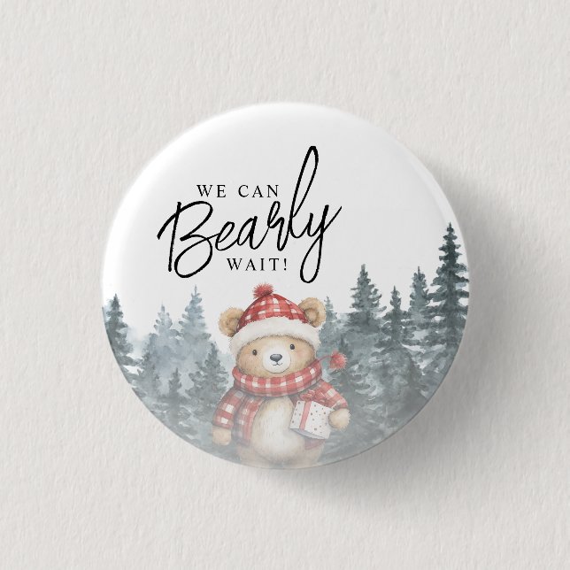 We Can Bearly Wait Winter Baby Shower 1 Inch Round Button (Front)