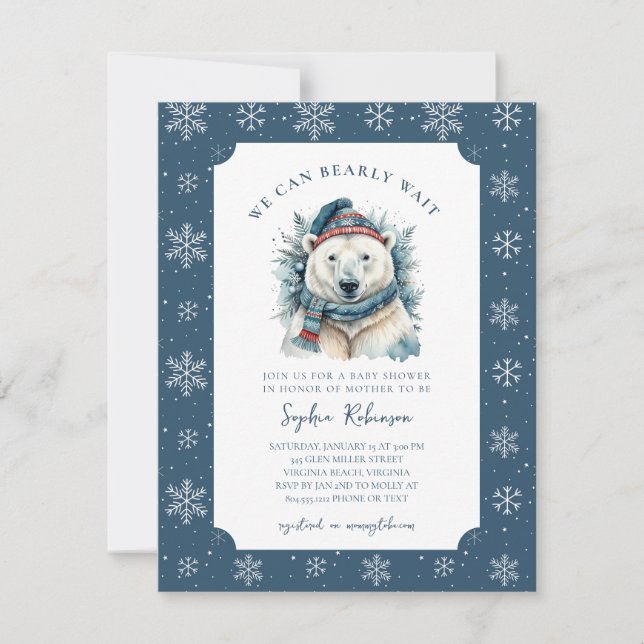 We Can Bearly Wait Winter Baby Shower Invitation  (Front)