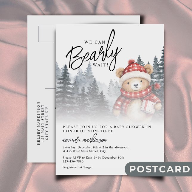 We Can Bearly Wait Winter Baby Shower Postcard (Creator Uploaded)