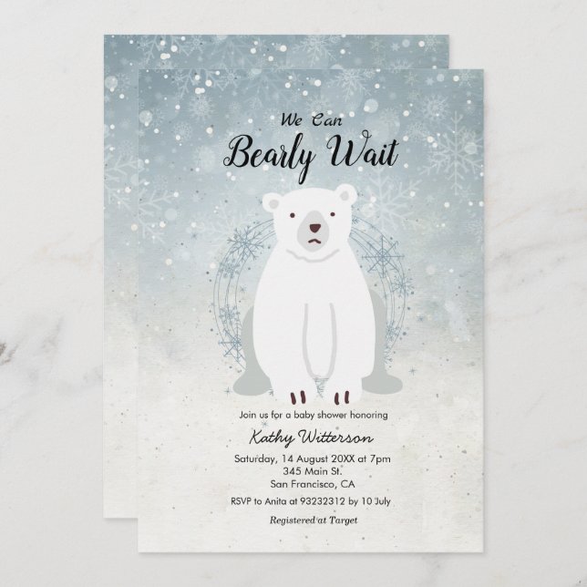 We can bearly wait winter bear baby shower invitation (Front/Back)