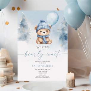 We Can Bearly Wait Winter Teddy Bear Baby Shower Invitation