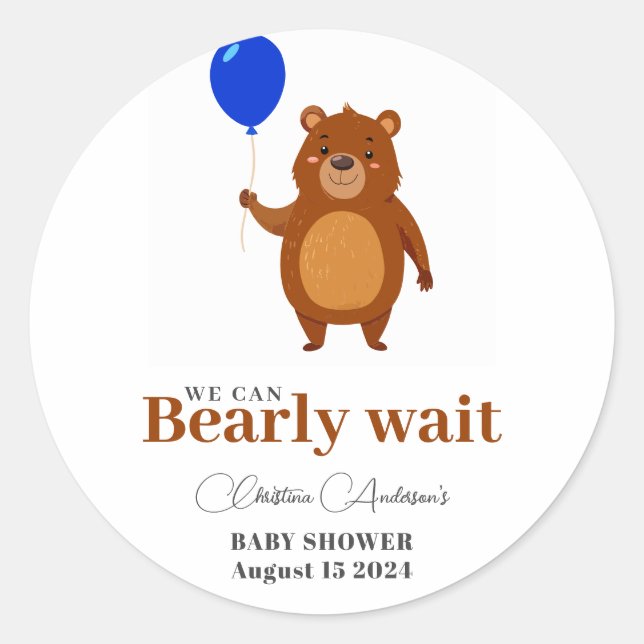 We Can Bearly Wait Wood Teddy Bear Baby Shower Classic Round Sticker (Front)