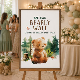 We Can Bearly Wait Woodland Baby Shower Poster