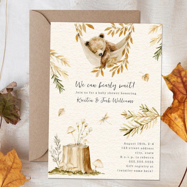 We Can Bearly Wait Woodland Sleep Bear Baby Shower Invitation (Creator Uploaded)