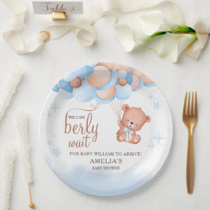 We Can Berly Wait Teddy Bear Balloon Baby Shower Paper Plate