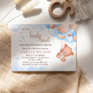 We Can Berly Wait Teddy Bear Balloon Bouquet Baby  Invitation