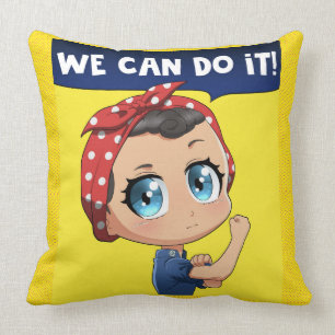 We Can Do It! Anime Rosie the Riveter Chibi Throw Pillow
