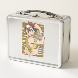 We Can Do It Girl Activist with Cute Puppy Metal Lunch Box