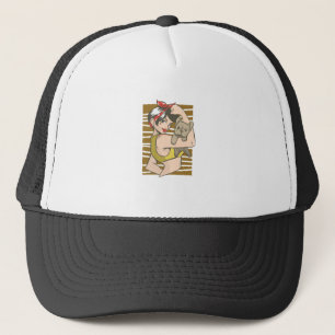 We Can Do It Girl Activist with Cute Puppy Trucker Hat