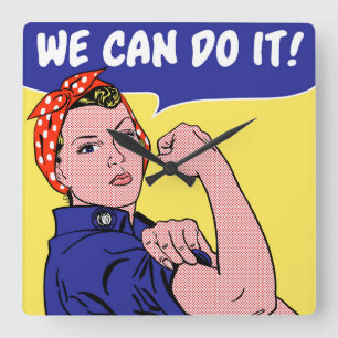 We Can Do It! Rosie the Riveter Remix Pop Art Square Wall Clock