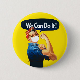 We Can Do It Rosie The Riveter Wearing Mask 2 Inch Round Button
