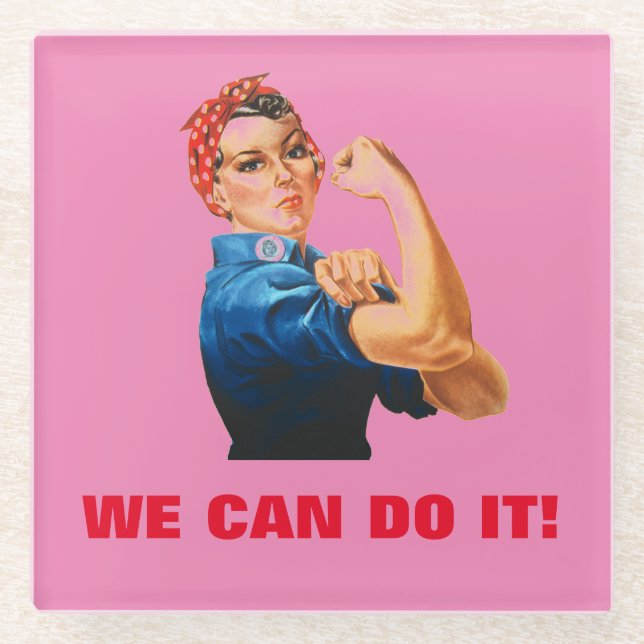 We Can Do It Rosie the Riveter Women Power Glass Coaster (Front)