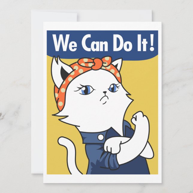 We Can Do It! White Cat Rosie the Riveter (Front)