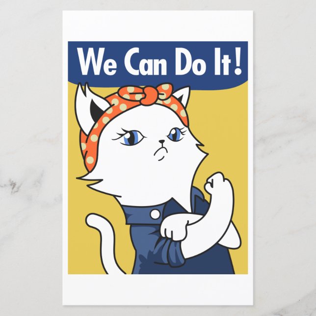 We Can Do It! White Cat Rosie the Riveter (Front)
