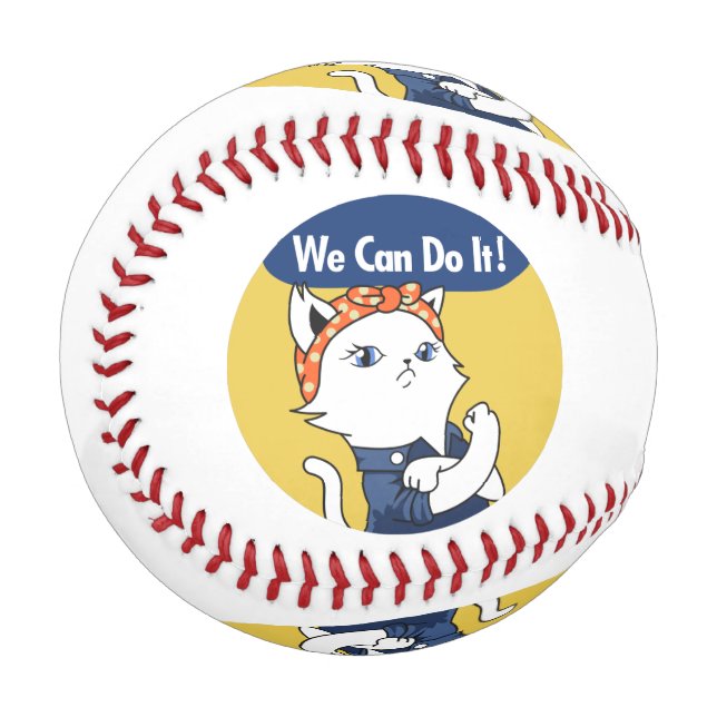 We Can Do It! White Cat Rosie the Riveter Baseball (Front Left)