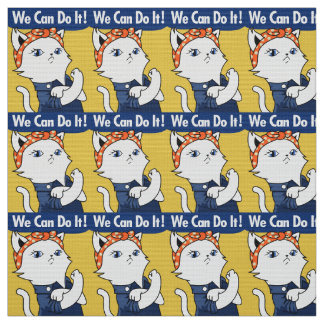 We Can Do It! White Cat Rosie the Riveter Fabric