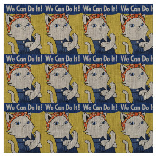 We Can Do It! White Cat Rosie the Riveter Fabric
