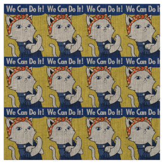 We Can Do It! White Cat Rosie the Riveter Fabric