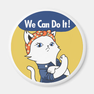 We Can Do It! White Cat Rosie the Riveter Magnet