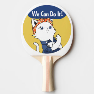 We Can Do It! White Cat Rosie the Riveter Ping Pong Paddle