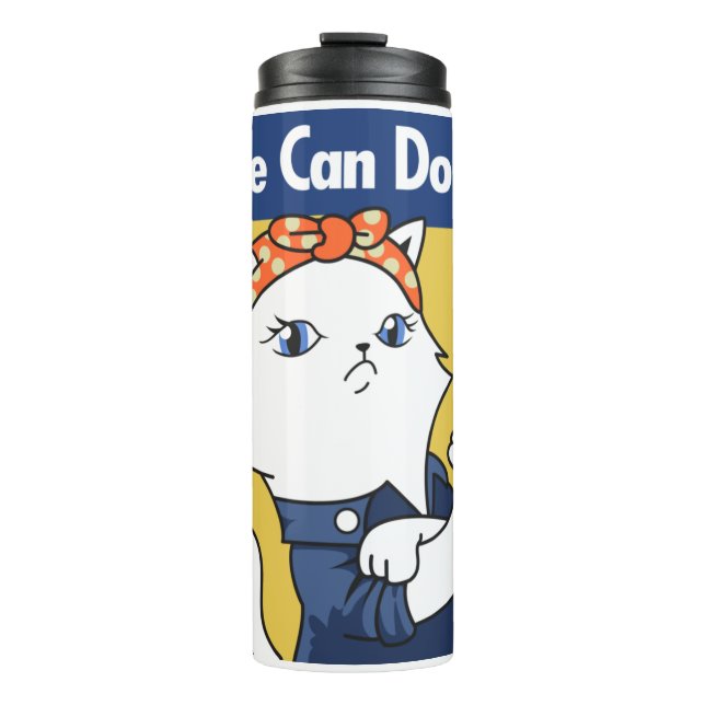 We Can Do It! White Cat Rosie the Riveter Thermal Tumbler (Front)