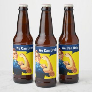 "We Can DRINK It" motivational Rosie the Riveter, Beer Bottle Label