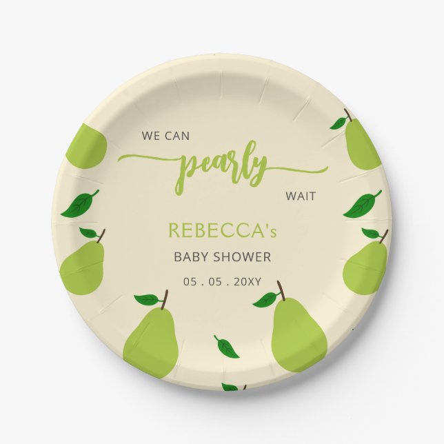 We Can Pearly Wait Fall Pear Baby Shower Paper Plate (Front)
