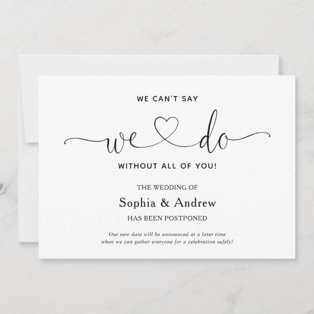 We Can't Say We Do Wedding Postponed Announcement (Front)
