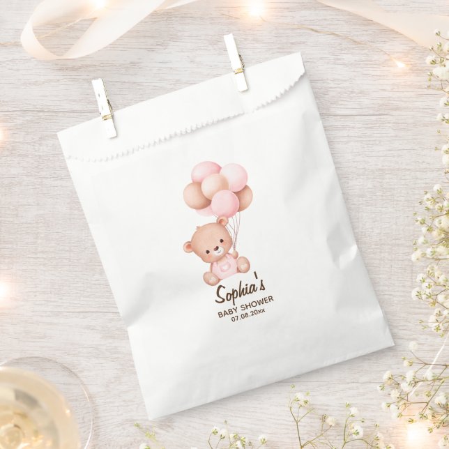 We can't wait any more Nice bear Rosa Baby shower Favour Bag (Clipped)