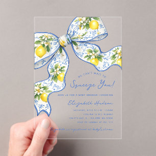 We Can't Wait to Squeeze You Lemon Bow Baby Shower Acrylic Invitations
