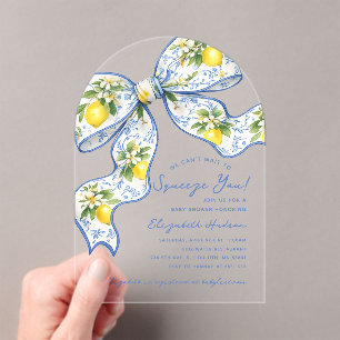 We Can't Wait to Squeeze You Lemon Bow Baby Shower Acrylic Invitations