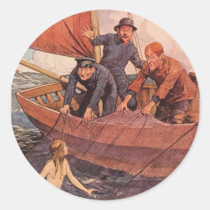 We Caught a Mermaid! Vintage Classic Round Sticker