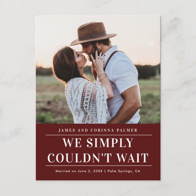 We could not wait wedding announcement postcard (Front)