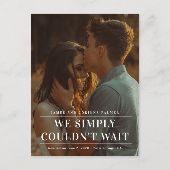 We could not wait wedding announcement postcard (Front)